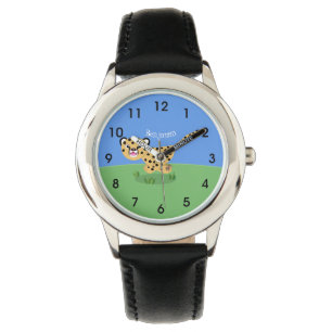 Cute baby cheetah running cartoon illustration watch