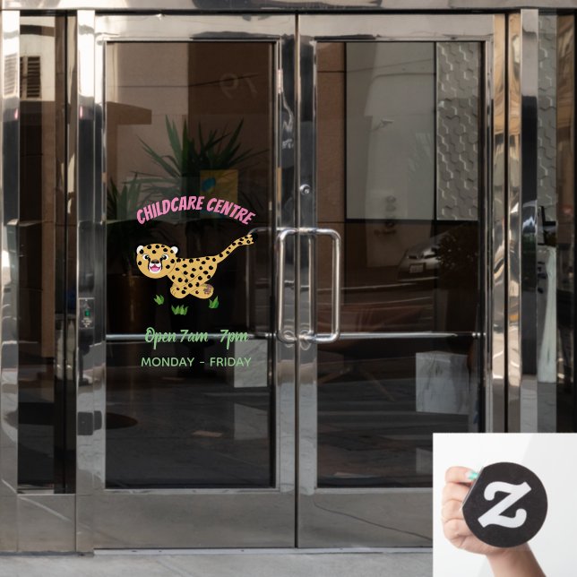 Cute baby cheetah running cartoon illustration window cling (Office Door)