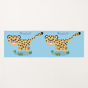 Cute baby cheetah running cartoon illustration yoga mat