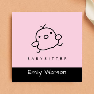 Cute Baby Chick Black and Pink IG Babysitter Square Business Card