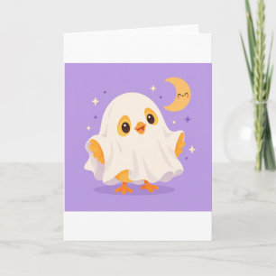 Cute baby chick ghost Halloween illustration Card