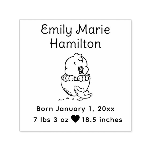Cute Baby Chick Hatching Birth Announcement W.1 Self-inking Stamp (Design)