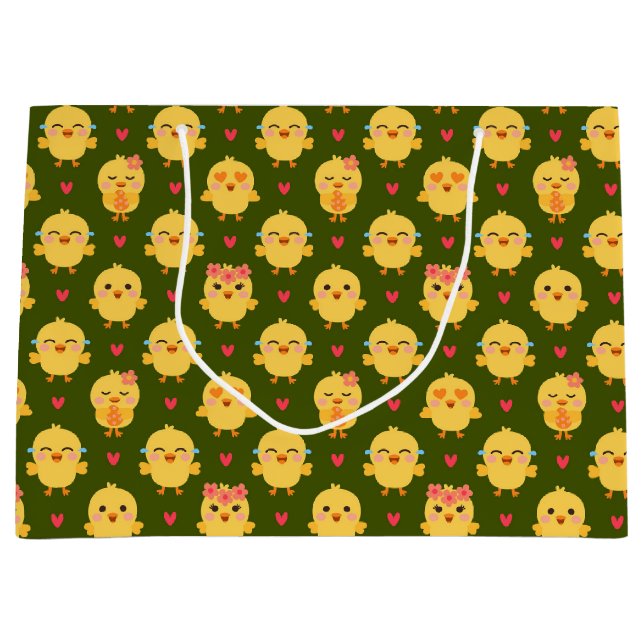 Cute Baby Chick Love with Hearts Large Gift Bag (Front)