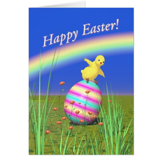 Cute Baby Chick on Easter Egg Card