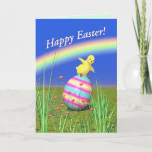 Cute Baby Chick on Easter Egg Holiday Card