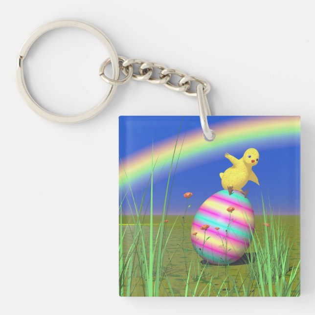 Cute Baby Chick on Easter Egg Key Ring (Front)