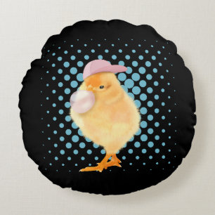 Cute Baby Chick Pink Bubblegum Round Cushion