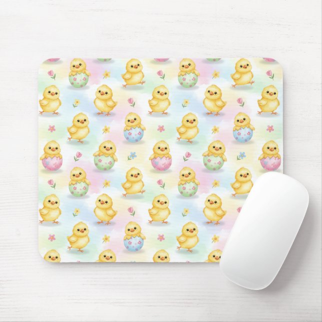 Cute Baby Chick Watercolor Easter Mouse Mat (With Mouse)