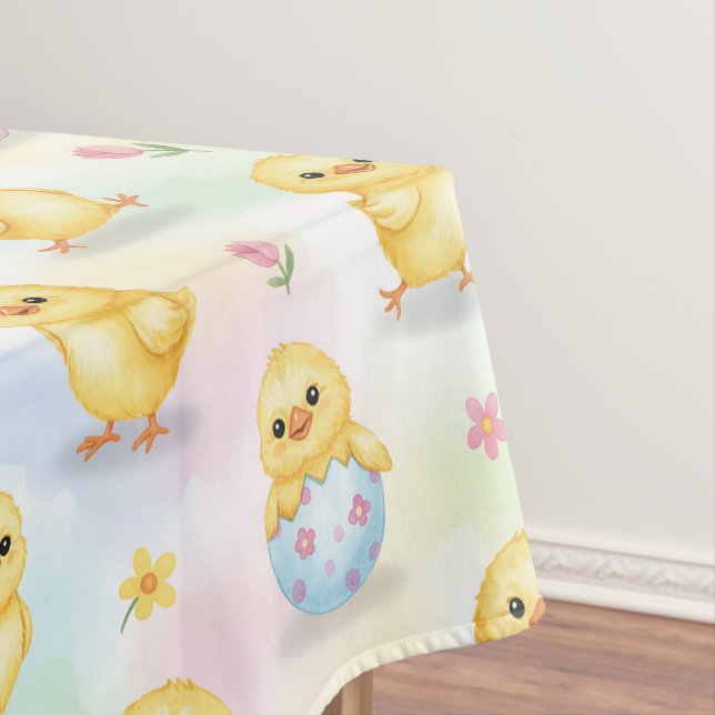 Cute Baby Chick Watercolor Easter Tablecloth (In Situ)