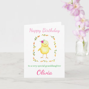 Cute Baby Chick with Flowers Custom Girl Birthday Card