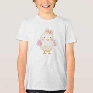 Cute Baby Chick with Pink Bow Illustration Tri-Blend Shirt