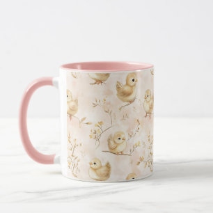 Cute Baby Chicks Pink Pastel Watercolor Pattern Mug