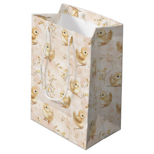 Cute Baby Chicks Pink Watercolor Pattern Medium Gift Bag