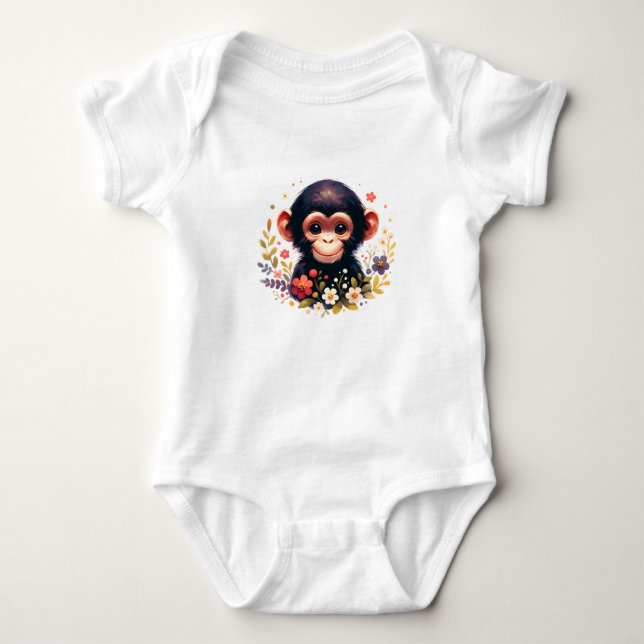 Cute Baby Chimp with Flowers Bodysuit (Front)