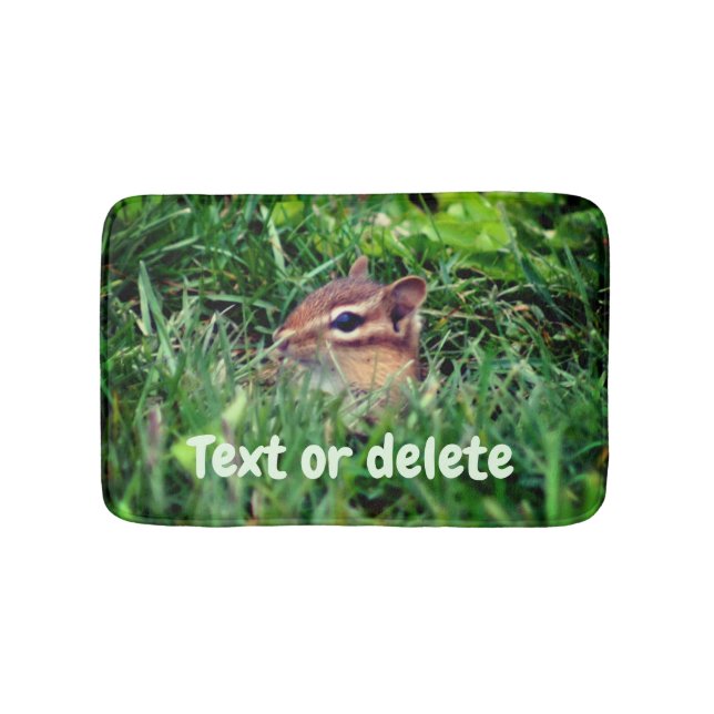 Cute Baby Chipmunk Peeking Wildlife Personalised Bath Mat (Front)