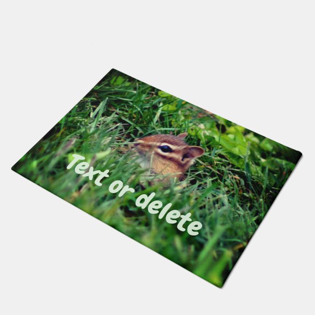Cute Baby Chipmunk Peeking Wildlife Personalised  Doormat (Angled)
