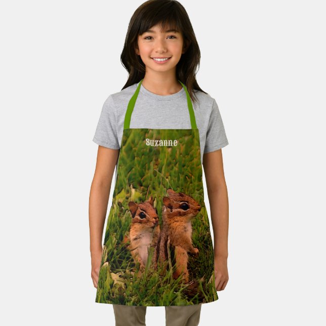 Cute Baby Chipmunks Animal Art Personalised Apron (Insitu)