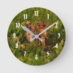 Cute Baby Chipmunks Animal Art Round Clock