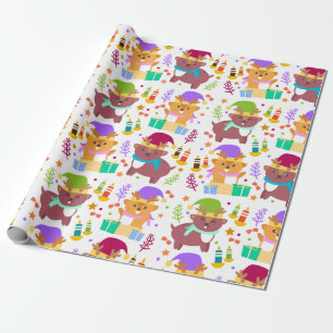 Cute Baby Christmas Animals Funny Cartoon Kids Wrapping Paper