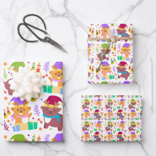 Cute Baby Christmas Animals Funny Cartoon Kids Wrapping Paper Sheet