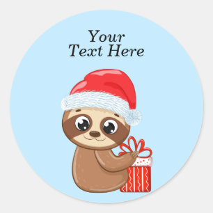 Cute Baby Christmas Sloth With Gift Classic Round Sticker