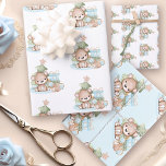 Cute Baby Christmas Wrapping Paper<br><div class="desc">Cute Christmas Blue and Green Wrapping Paper Sheets. Cute Christmas baby bear,  Christmas tree,  gifts,  gingerbread cookies,  snowflakes and stars. Faux glitter details.</div>