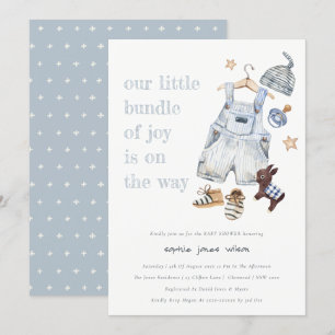 Cute Baby Clothes Essentials Blue Boy Baby Shower Invitation