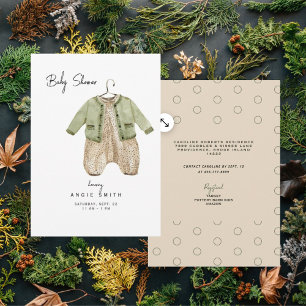 Cute Baby Clothes Green and Tan Shower Invitation