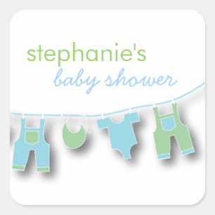 Cute Baby Clothes on the Line for Boy Baby Shower Square Sticker