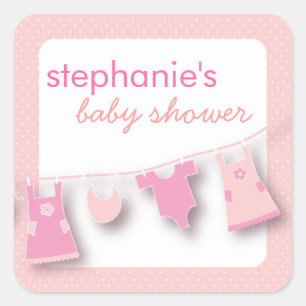 Cute Baby Clothes on the Line for Girl Baby Shower Square Sticker