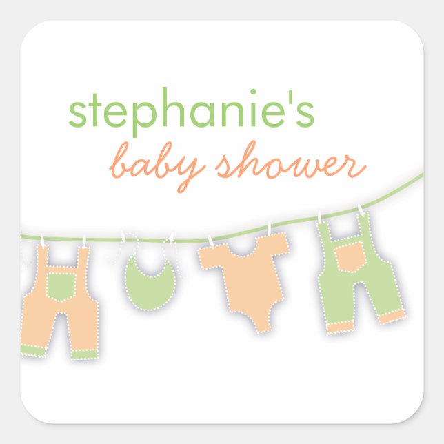 Cute Baby Clothes on the Line Neutral Baby Shower Square Sticker (Front)