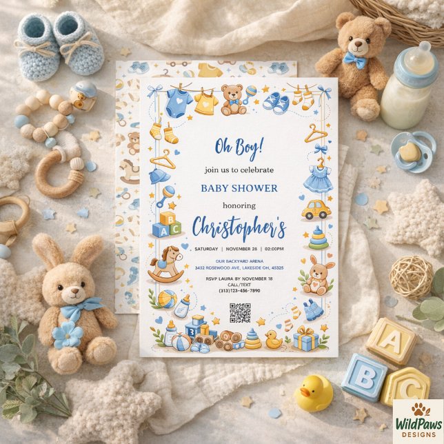 Cute Baby Clothes & Toys Boy Baby Shower Invitation (Cute Baby Clothes & Toys Boy Baby Shower Invitation
)