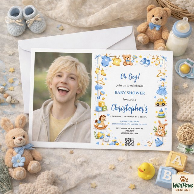 Cute Baby Clothes & Toys Boy Baby Shower photo Invitation (Cute Baby Clothes & Toys Boy Baby Shower photo Invitation
)