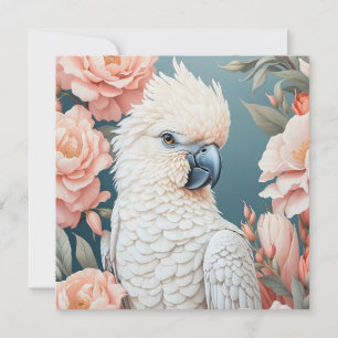 Cute Baby Cockatoo Parrot Soft Pink Flowers