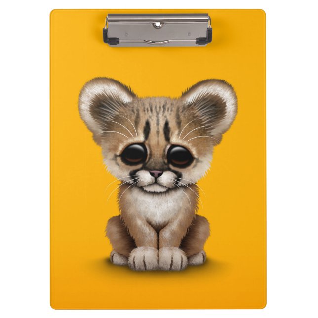 Cute Baby Cougar Cub on Yellow Clipboard (Front)