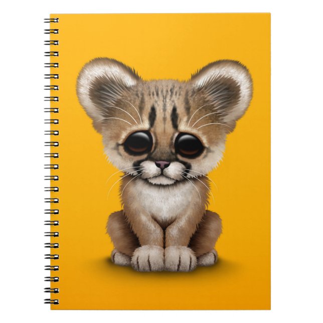 Cute Baby Cougar Cub on Yellow Notebook (Front)