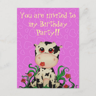 Cute Baby Cow Birthday Party Invitation
