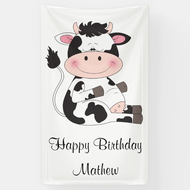 Cute Baby Cow Cartoon Banner (Vertical)