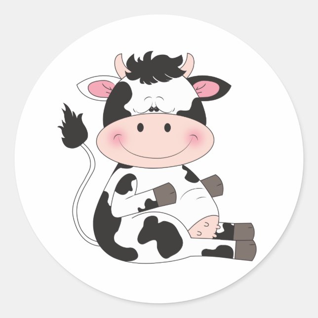 Cute Baby Cow Cartoon Classic Round Sticker (Front)