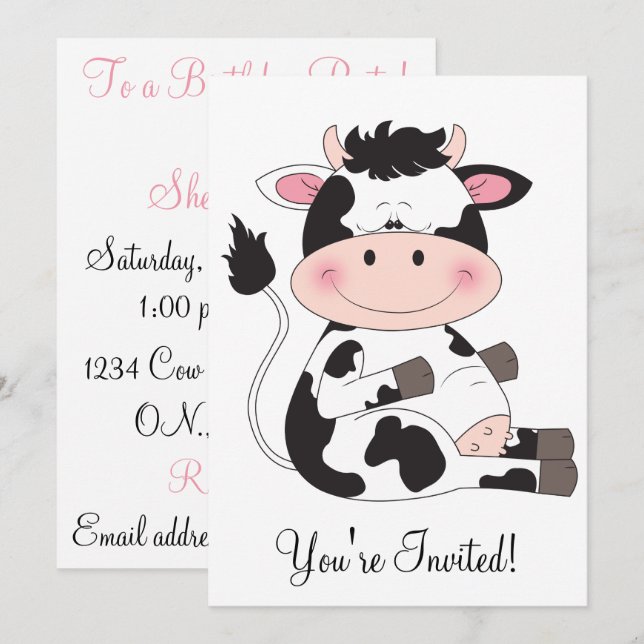 Cute Baby Cow Cartoon Invitation (Front/Back)