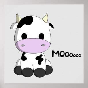 Cute baby cow cartoon nursery poster