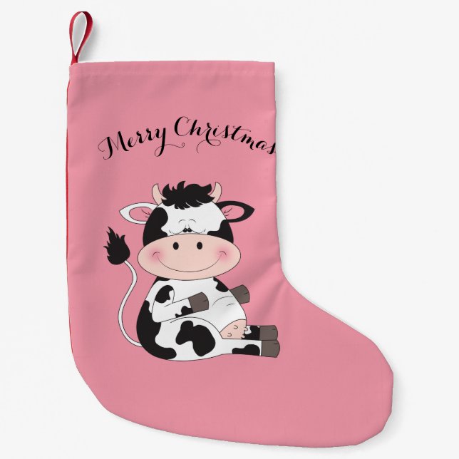 Cute Baby Cow Cartoon Small Christmas Stocking (Front)