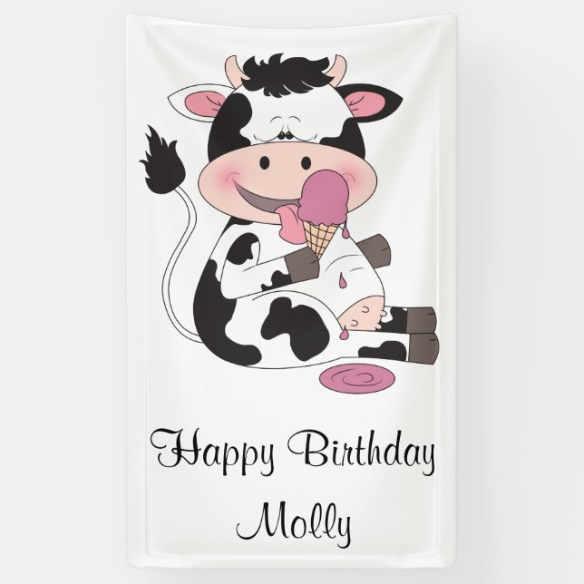 Cute Baby Cow Cartoon With His Favourite Treat Banner (Vertical)