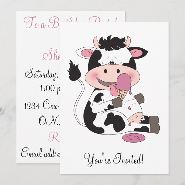 Cute Baby Cow Cartoon With His Favourite Treat Invitation (Front/Back)