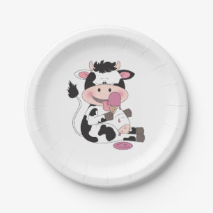 Cute Baby Cow Cartoon With His Favourite Treat Paper Plate