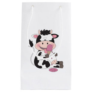 Cute Baby Cow Cartoon With His Favourite Treat Small Gift Bag