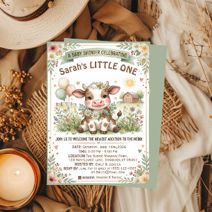 Cute Baby Cow Floral Farmhouse Baby Shower  Invitation
