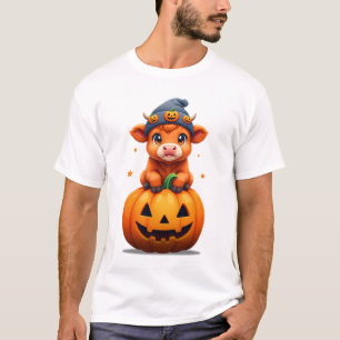 Cute Baby Cow Halloween Pumpkin Illustration Kaw T-Shirt