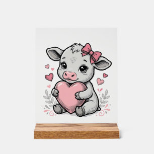 Cute Baby Cow Heart Vintage Engraving Shirt Design Acrylic Sign