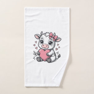 Cute Baby Cow Heart Vintage Engraving Shirt Design Hand Towel